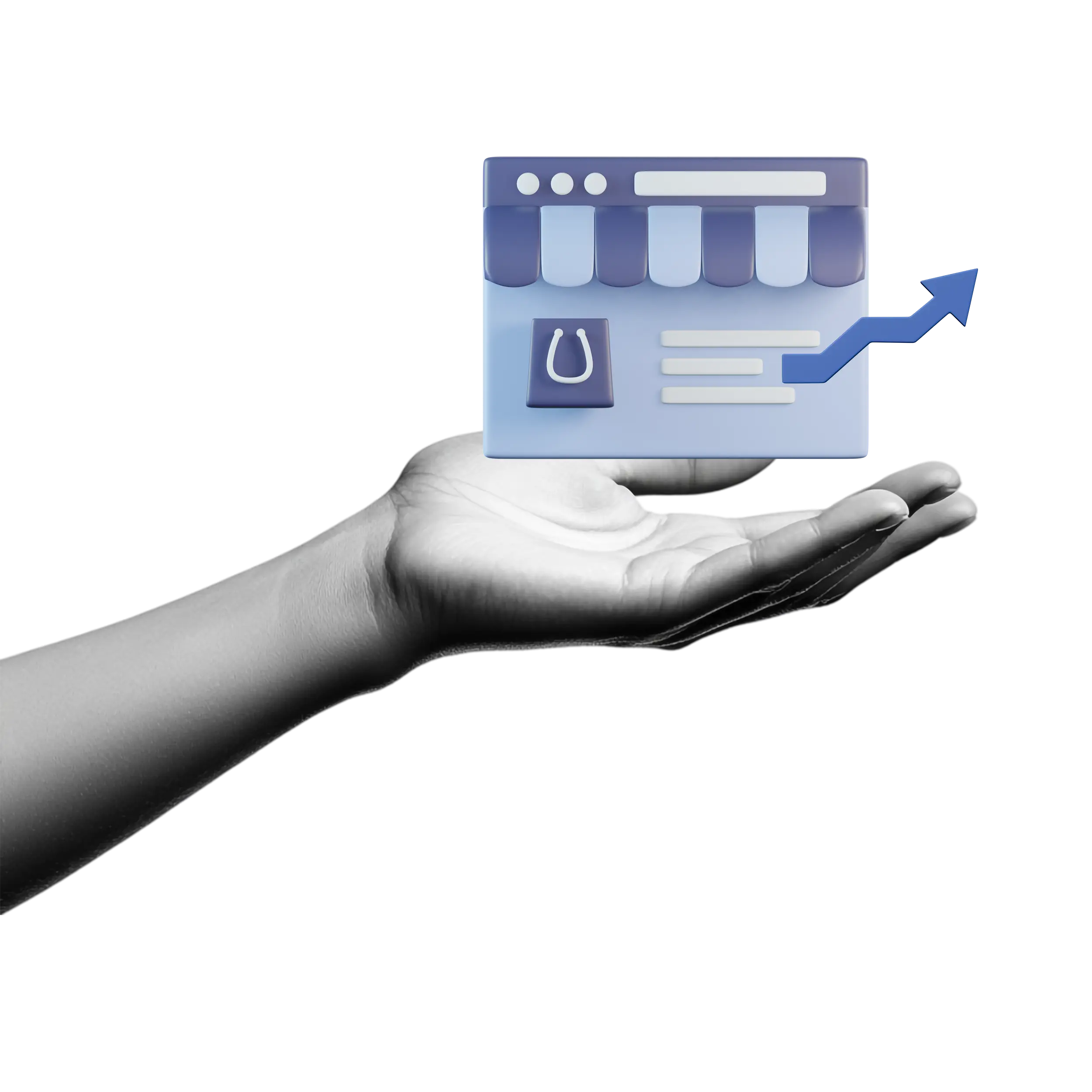 Realizzazione siti Ecommerce professionali a hand holding a blue icon