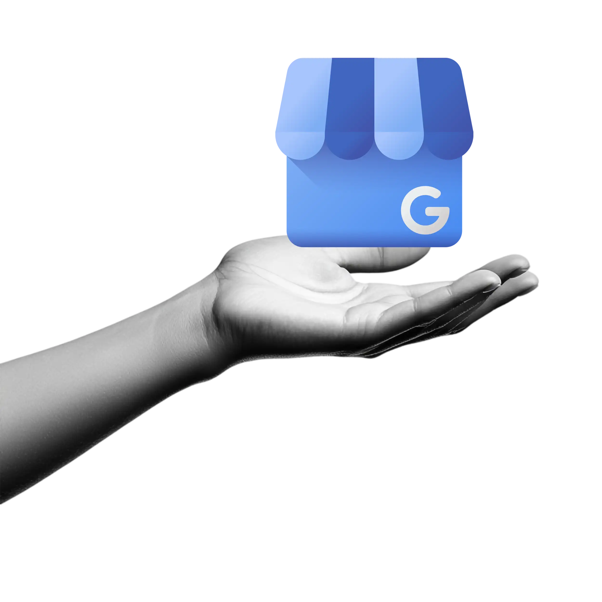 Gestione Google Business Profile a hand holding a blue icon